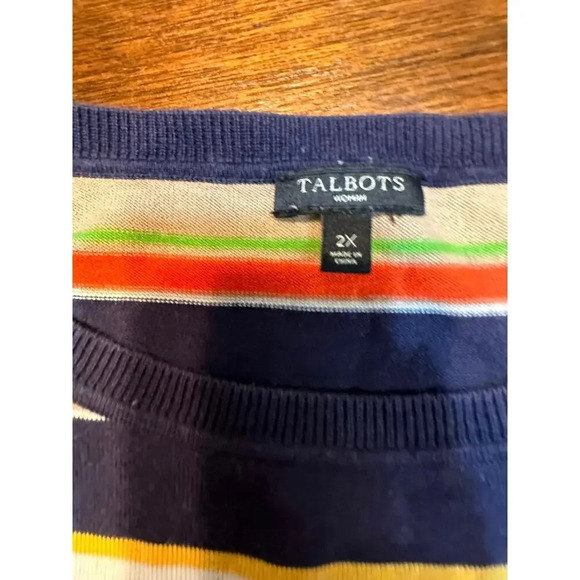 Talbots Women 2X Colorful Striped Pullover Sweater Top Fun Artsy Art to Wear - Picture 2 of 13